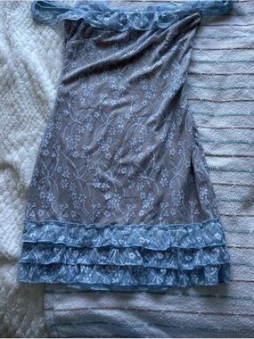 edikted baby blue lace off the shoulder dress